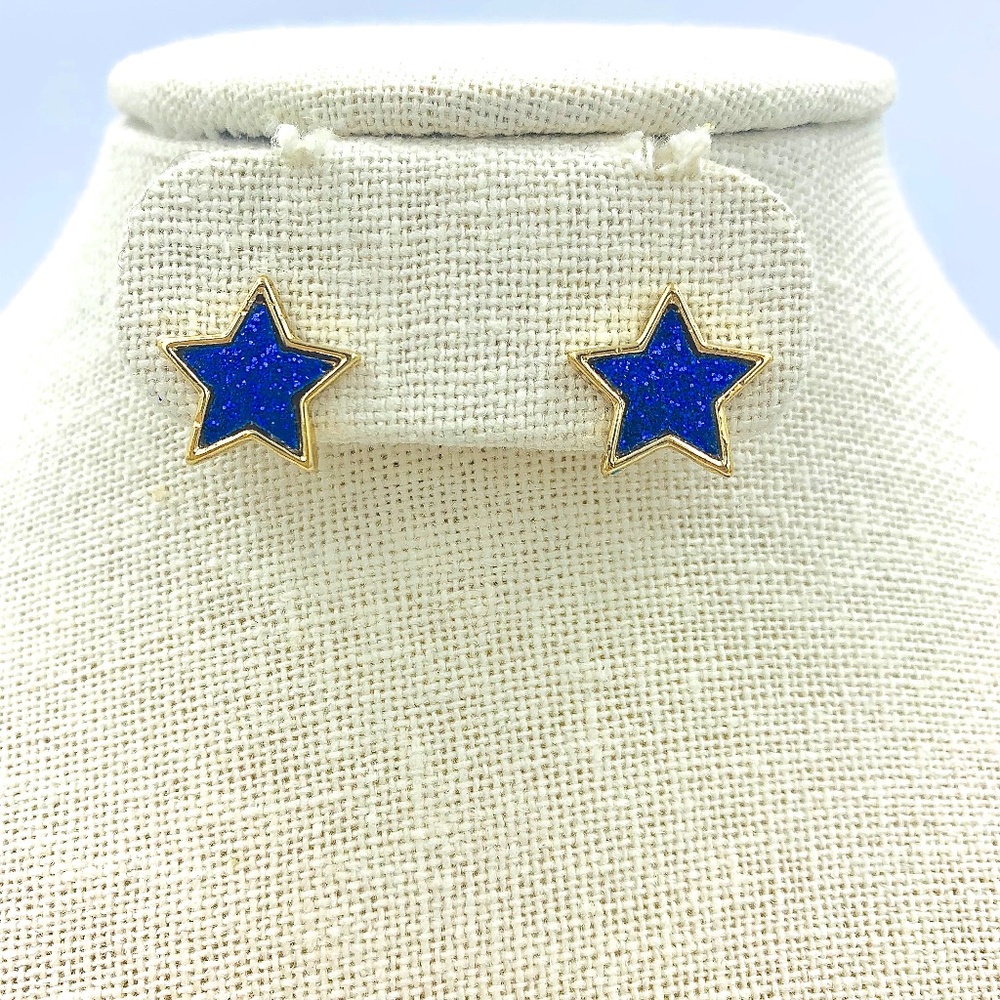 Glitter Star Stud Earrings - Blue